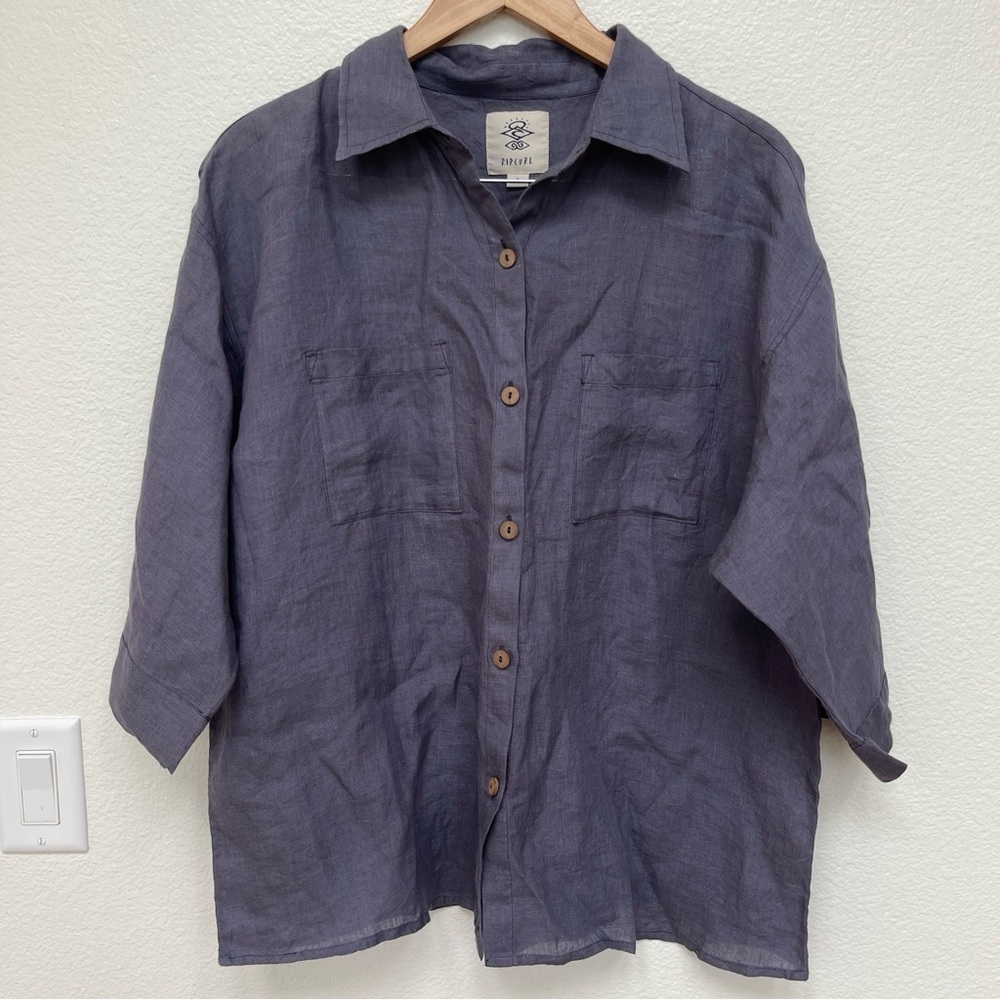 Rip Curl Linen Oversized Blouse Gray Size S